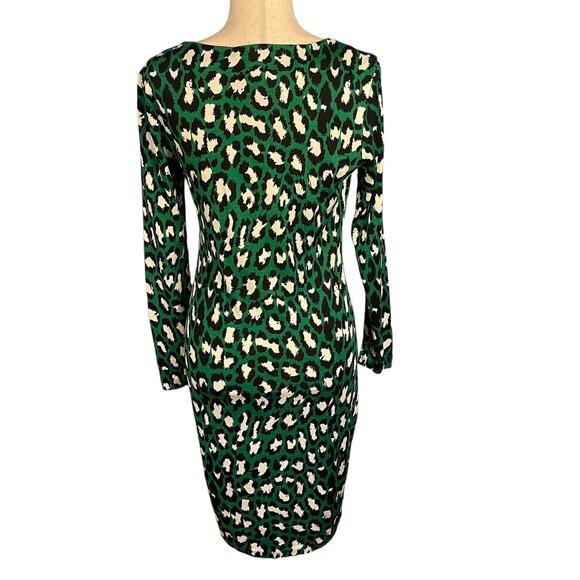 Diane Von Furstenberg Green Black Leopard Print Silk Dress Long Sleeve Size 8 - Picture 5 of 8